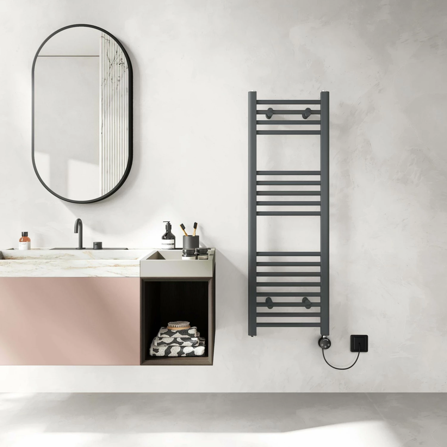 Barcelona Electric Anthracite Straight Heated Towel Rail 1200x400mm - Image 2