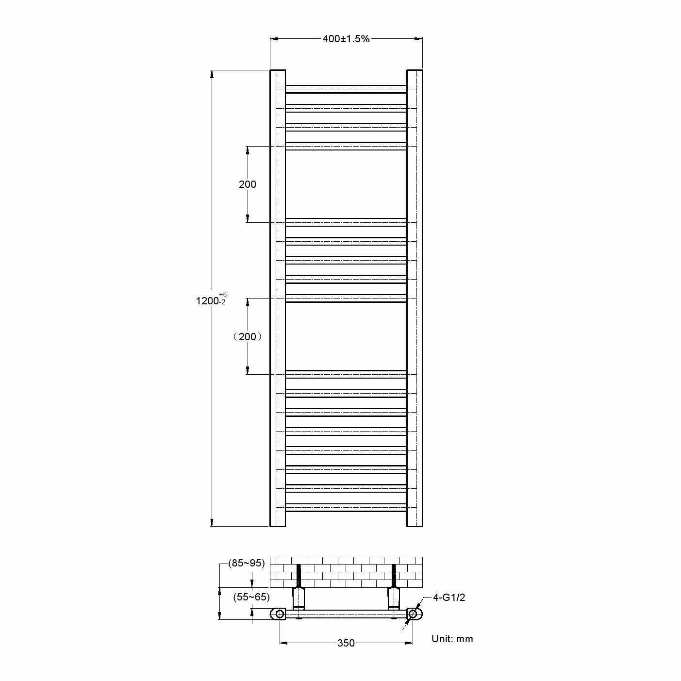 Barcelona Electric Anthracite Straight Heated Towel Rail 1200x400mm - Image 4