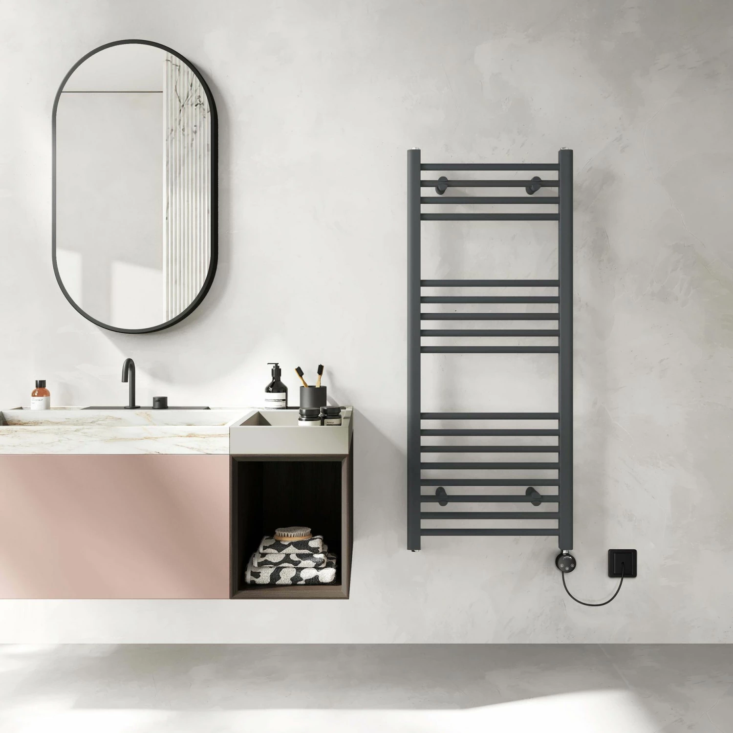Barcelona Electric Anthracite Straight Heated Towel Rail 1200x500mm - Image 2