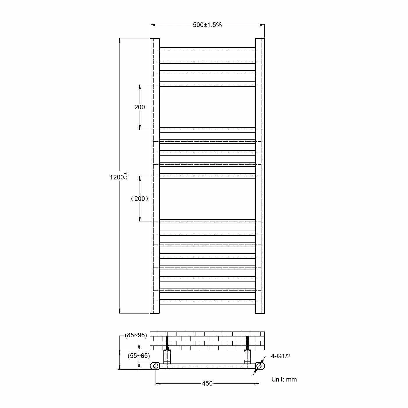Barcelona Electric Anthracite Straight Heated Towel Rail 1200x500mm - Image 4