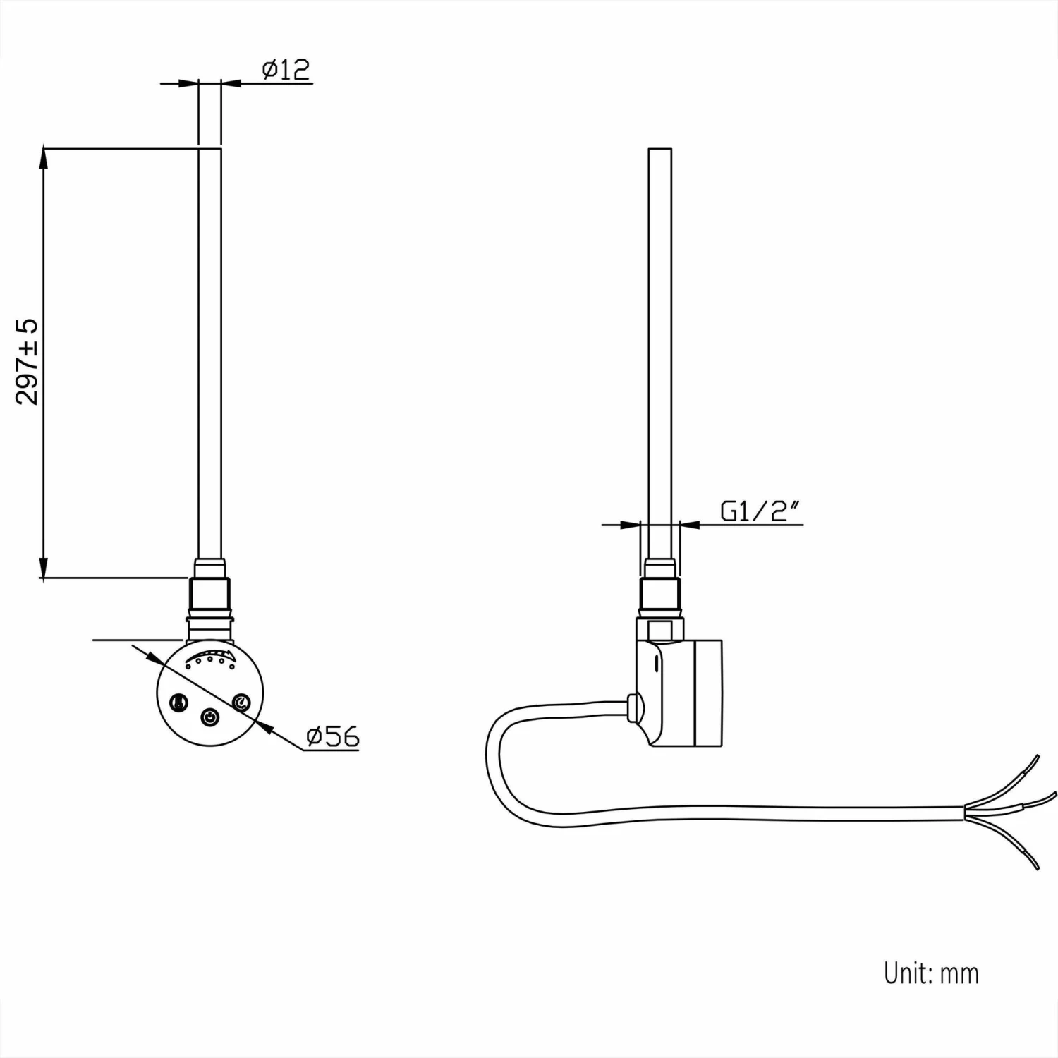 Barcelona Electric Anthracite Straight Heated Towel Rail 1200x500mm - Image 5