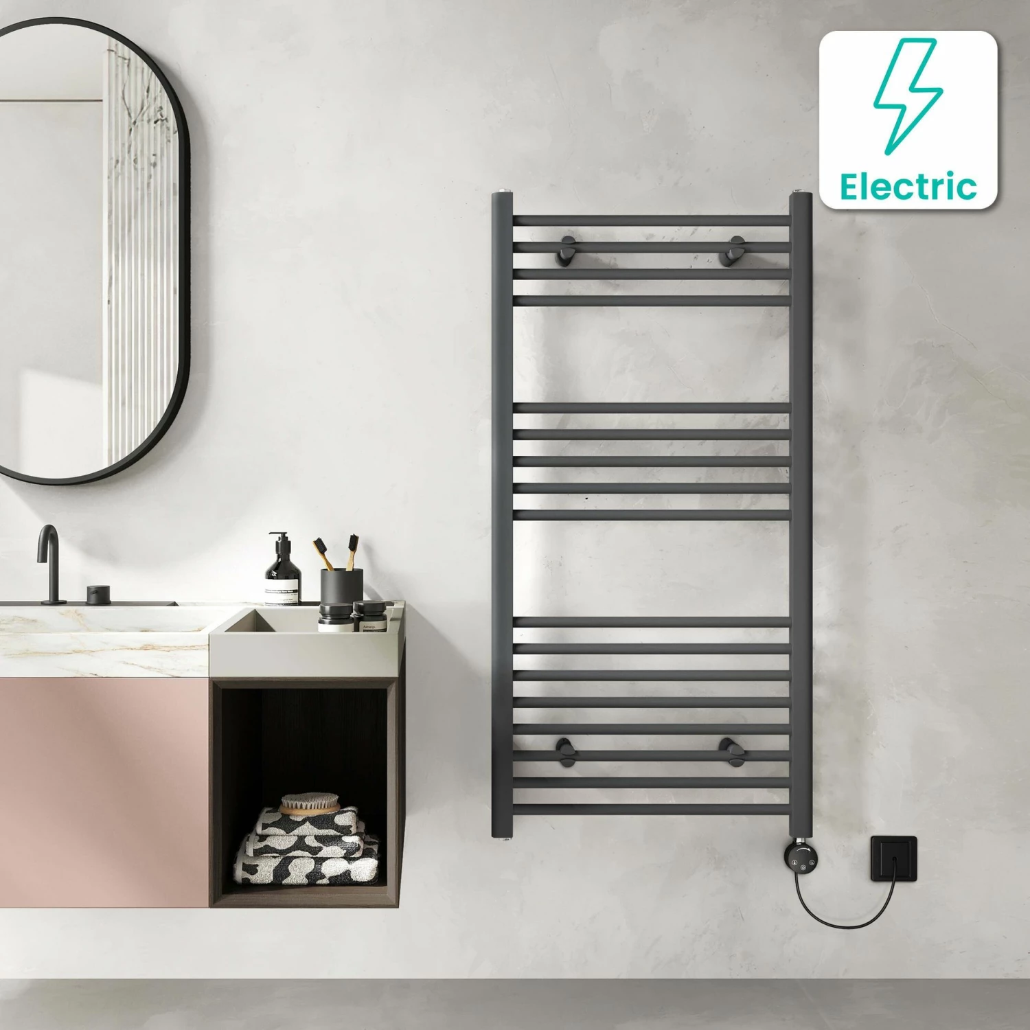 Barcelona Electric Anthracite Straight Heated Towel Rail 1200x600mm