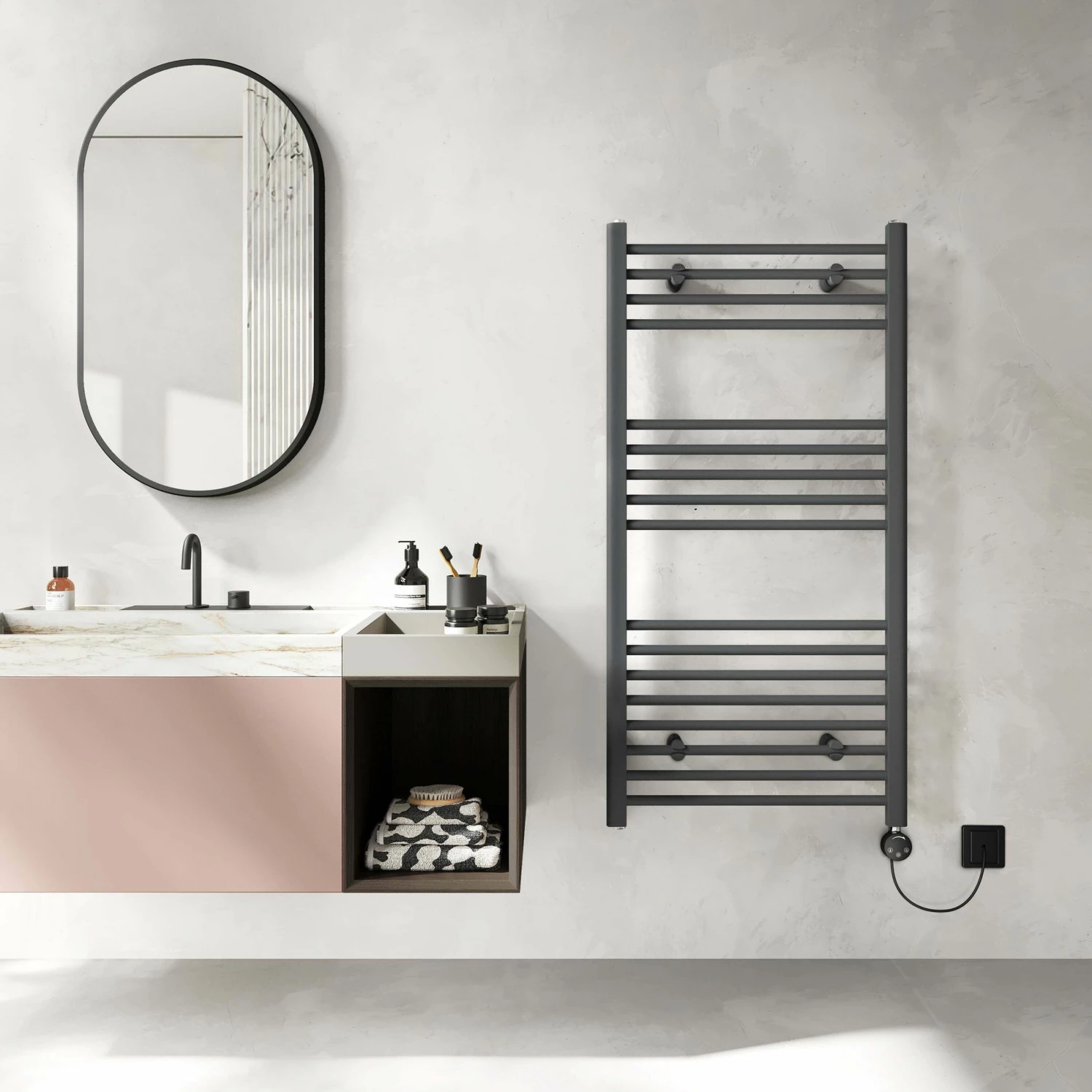 Barcelona Electric Anthracite Straight Heated Towel Rail 1200x600mm - Image 2