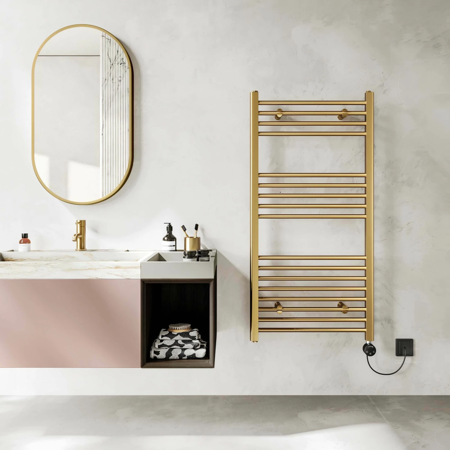 Barcelona Electric Brushed Brass Straight Heated Towel Rail 1200x600mm - Image 2