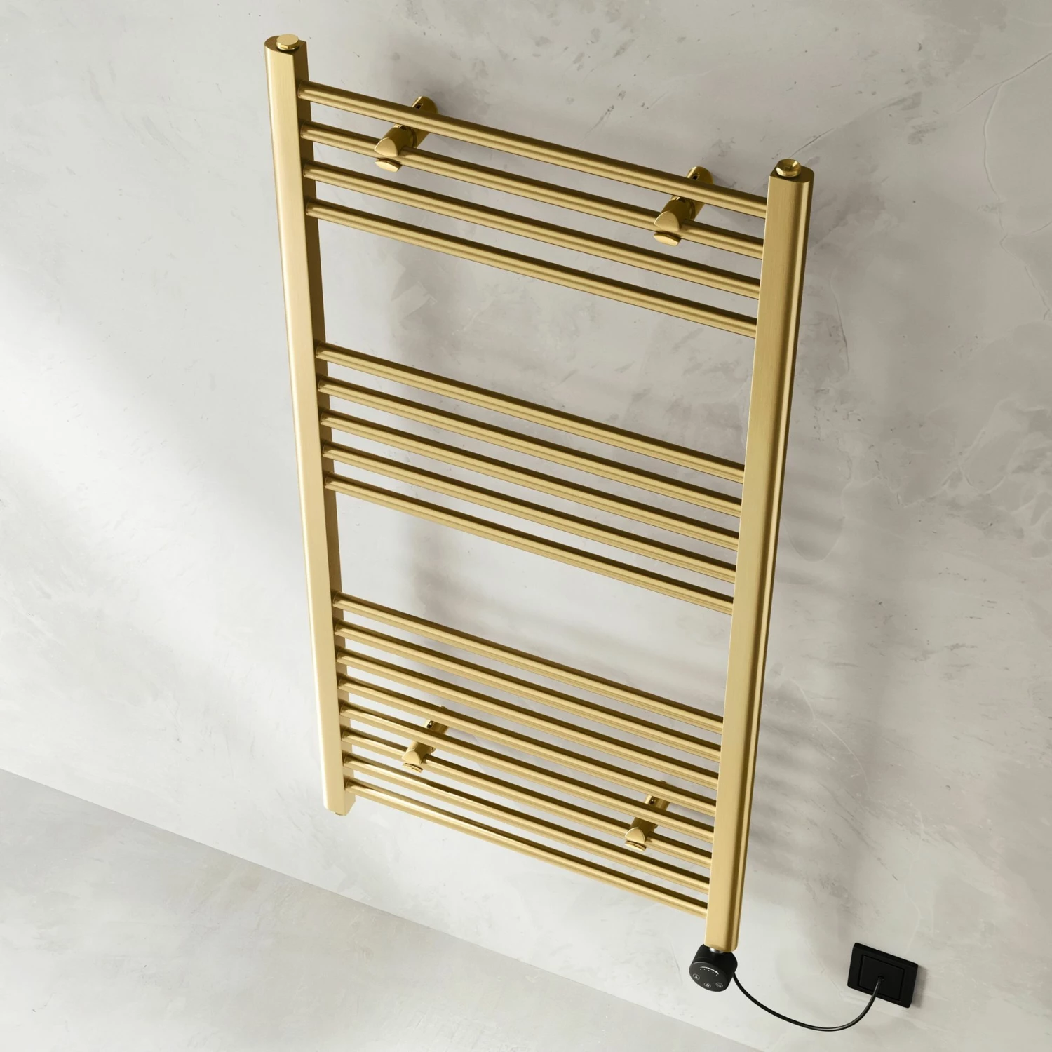 Barcelona Electric Brushed Brass Straight Heated Towel Rail 1200x600mm - Image 3
