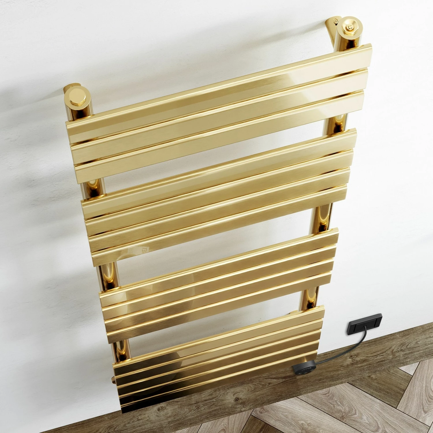 Santorini Electric Brushed Brass Flat Panel Heated Towel Rail 1600x450mm - Image 3