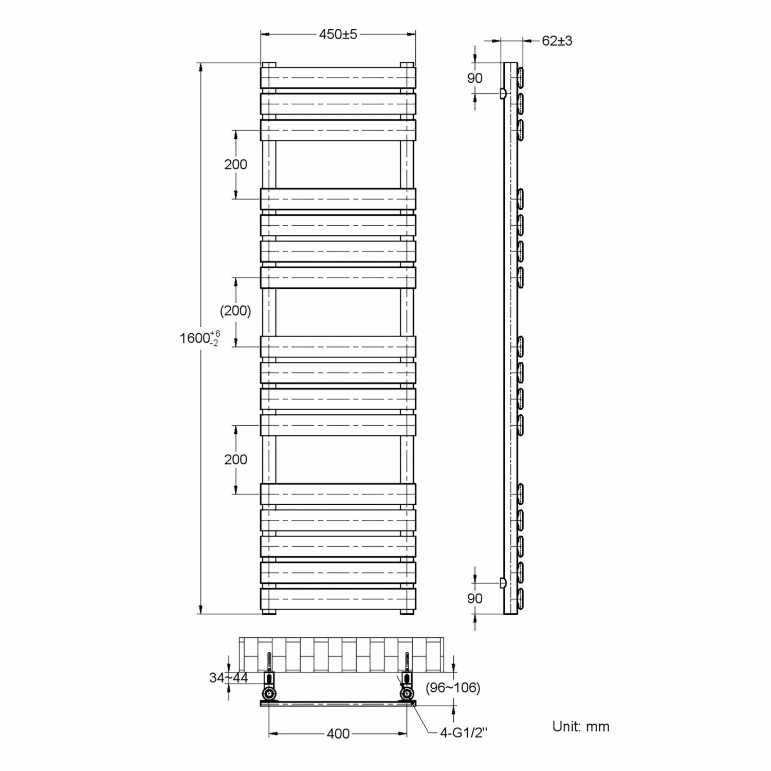 Santorini Electric Brushed Brass Flat Panel Heated Towel Rail 1600x450mm - Image 6