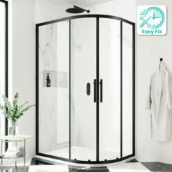 Hamburg Matt Black Easy Clean 8mm Offset Quadrant Shower Enclosure 1200x800mm - Easy Fix