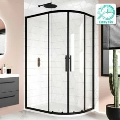 Hamburg Matt Black Easy Clean 8mm Offset Quadrant Shower Enclosure 1200x900mm - Easy Fix