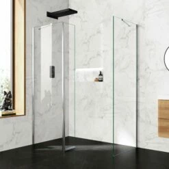 Copenhagen Easy Clean 8mm Walk In Shower Enclosure 700mm & 700mm Glass With Pivotal Return Panel