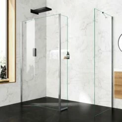 Copenhagen Easy Clean 8mm Walk In Shower Enclosure 1200mm & 700mm Glass With Pivotal Return Panel