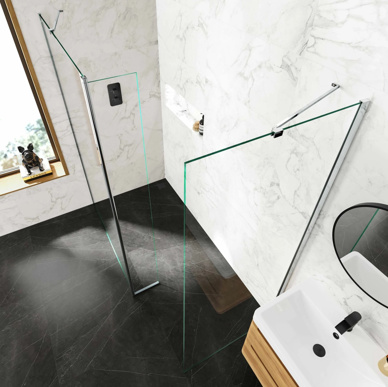Copenhagen Easy Clean 8mm Walk In Shower Enclosure 1200mm & 700mm Glass With Pivotal Return Panel - Image 2
