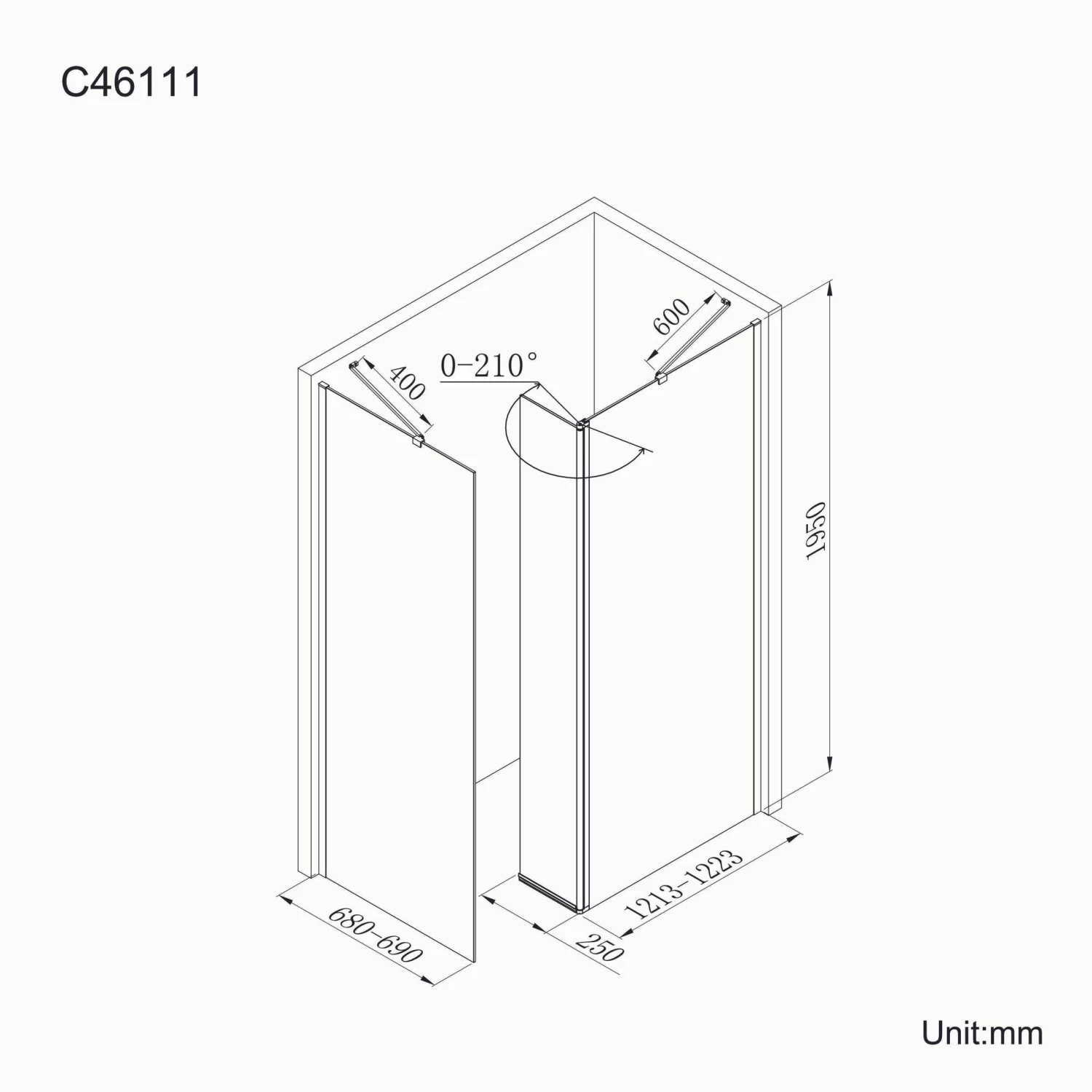 Copenhagen Easy Clean 8mm Walk In Shower Enclosure 1200mm & 700mm Glass With Pivotal Return Panel - Image 9