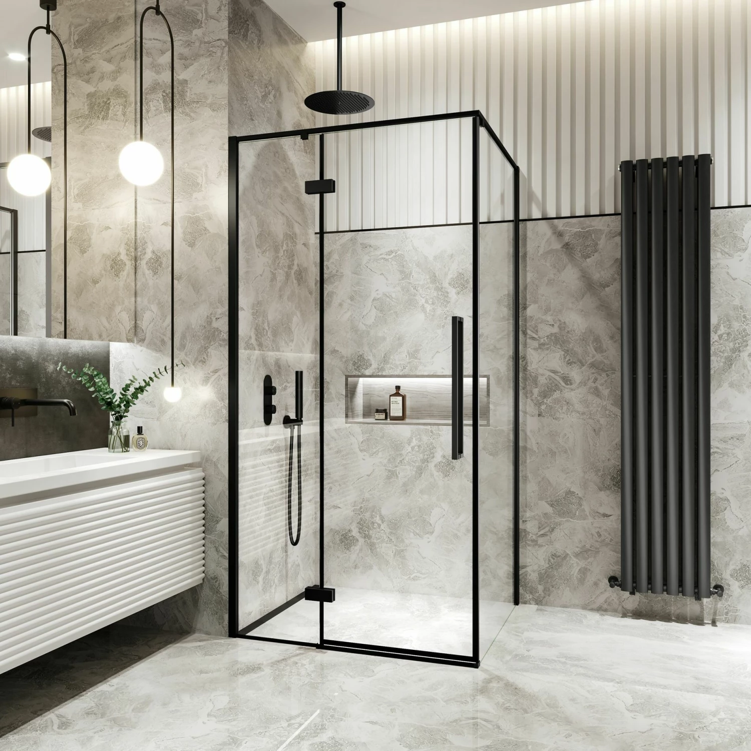 Helsinki Matt Black Premium Easy Clean 8mm Hinged Shower Enclosure 1000x800mm - Image 2