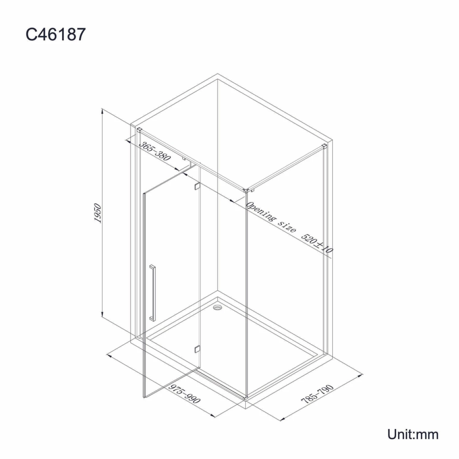 Helsinki Matt Black Premium Easy Clean 8mm Hinged Shower Enclosure 1000x800mm - Image 7