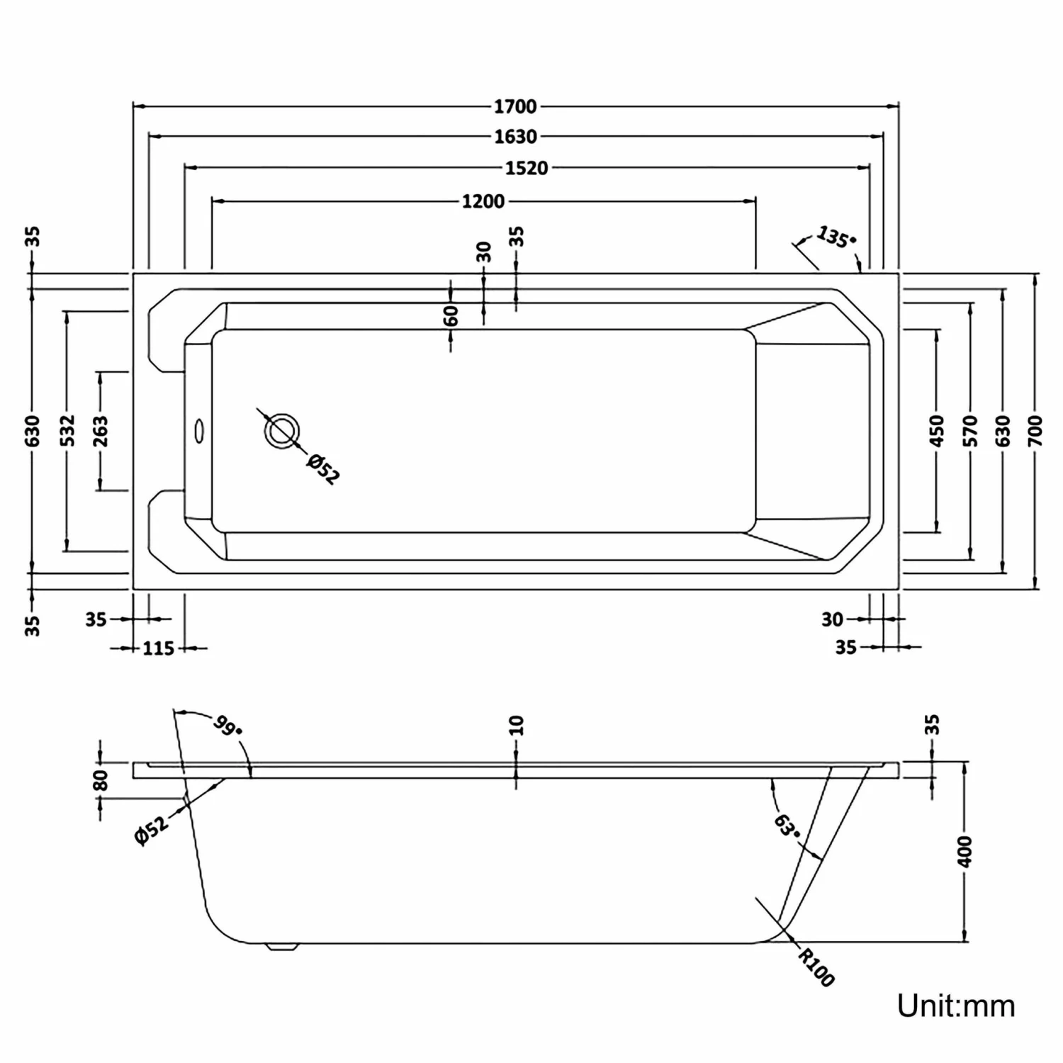Warwick V2 1700x700 Traditional Single Ended Bath - Image 3