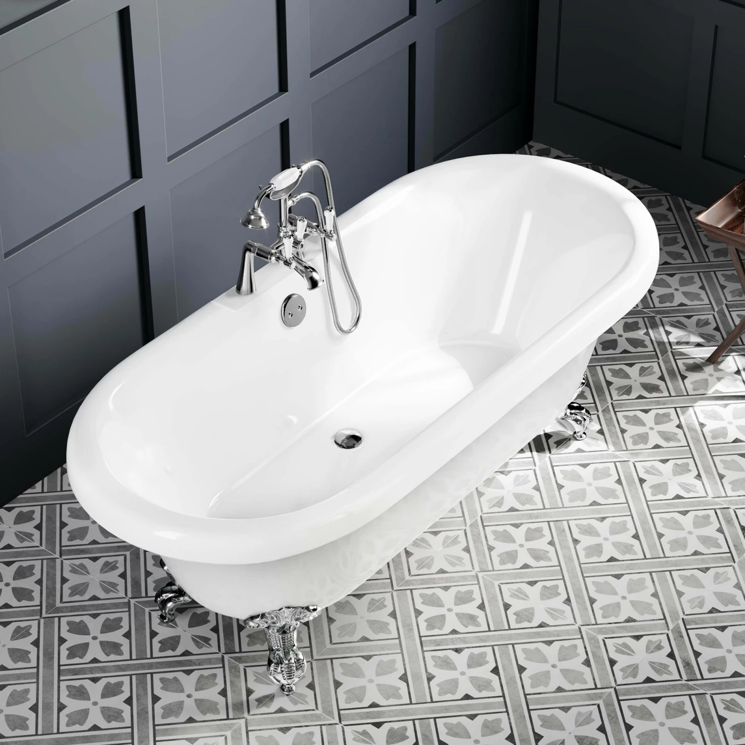 Grosvenor 1700mm Roll Top Bath - Chrome Ball Feet - Image 2