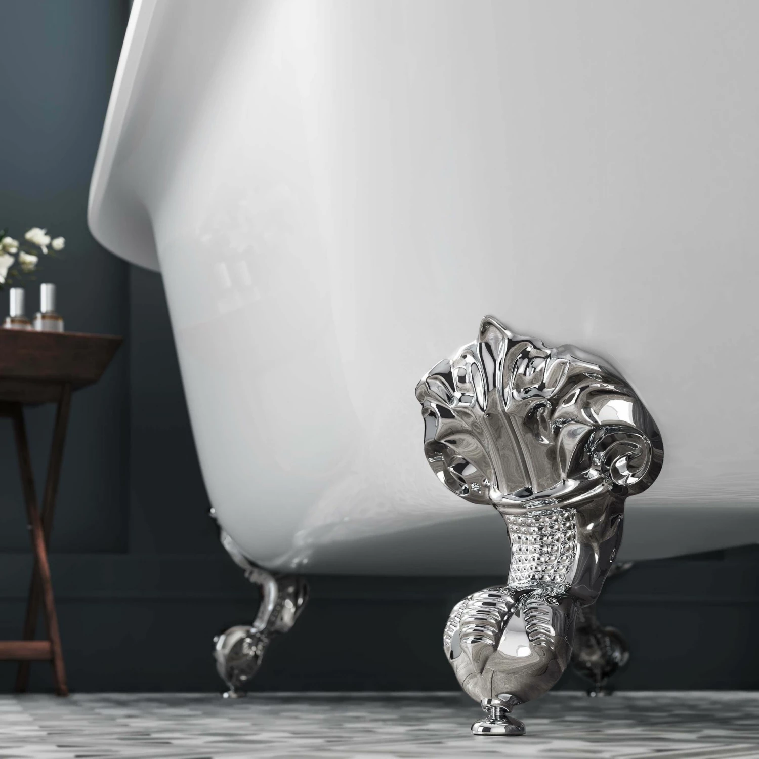 Grosvenor 1700mm Roll Top Bath - Chrome Ball Feet - Image 6