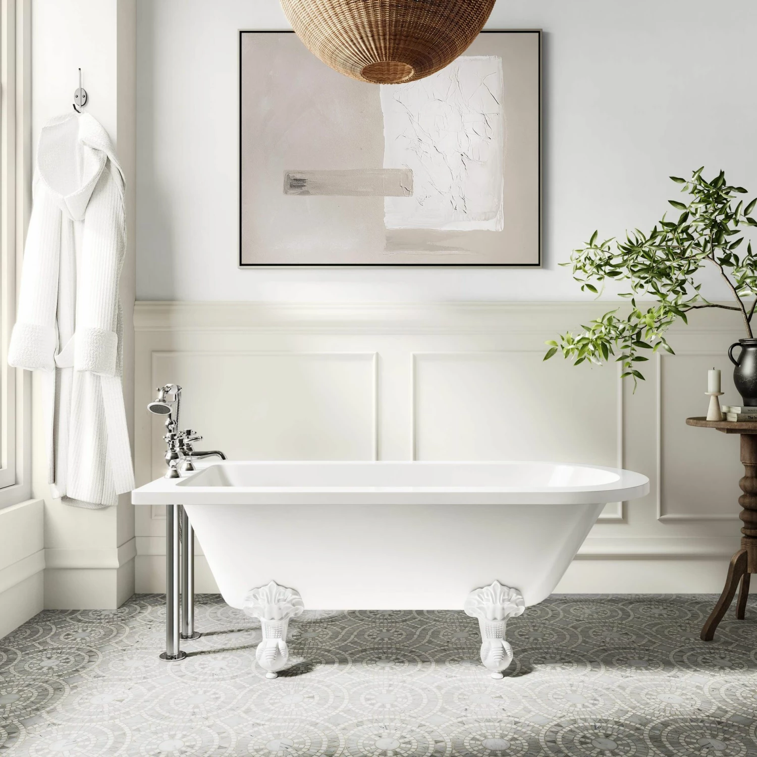 Abingdon 1500mm Single Ended Roll Top Bath - White Ball Feet