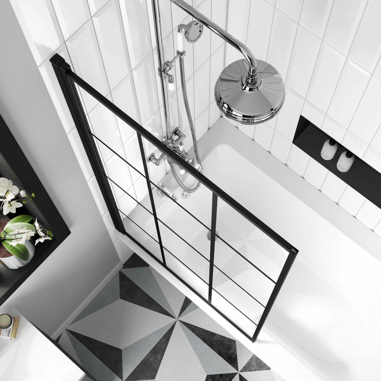 Abingdon 1500 Roll Top Shower Bath - White Claw Feet & 6mm Easy Clean Matt Black Crittall Screen - Image 3