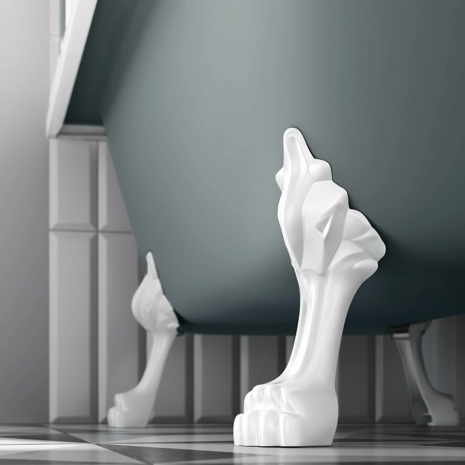 Abingdon 1500 Dove Grey Roll Top Shower Bath - White Claw Feet & 6mm Easy Clean Matt Black Framed Screen - Image 5