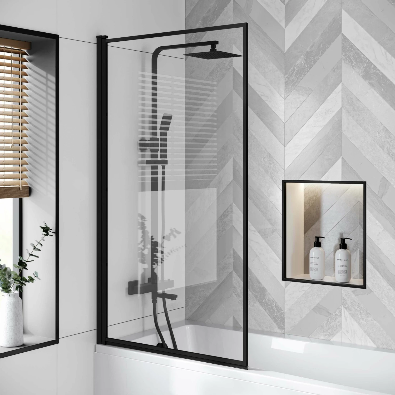 Hereford V2 1500x700 Square Shower Bath & 6mm Easy Clean Matt Black Framed Bath Screen - Image 3