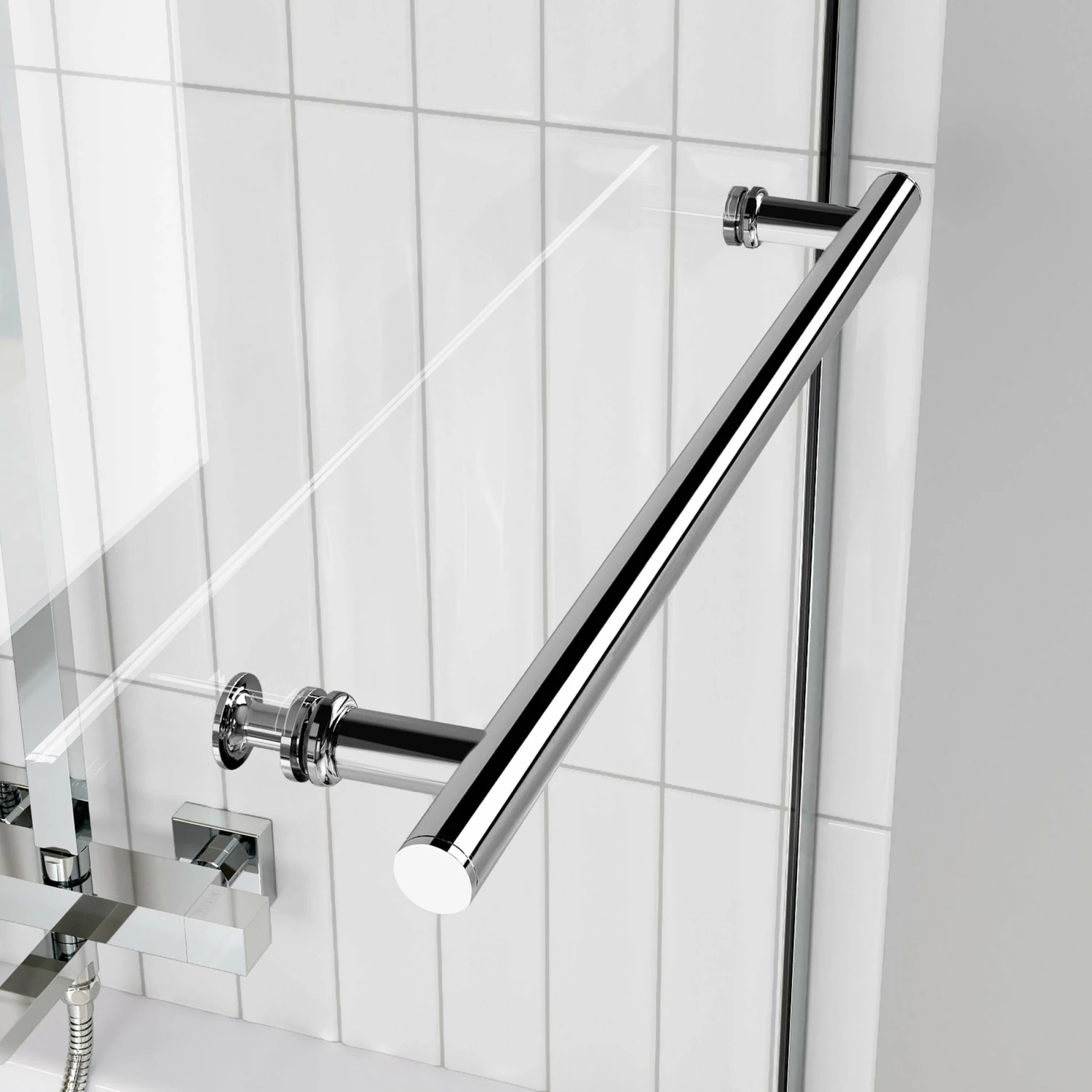 L Shaped 1500 Shower Bath With Front Panel & 4mm Fixed Screen With Rail - Right Handed - Image 5