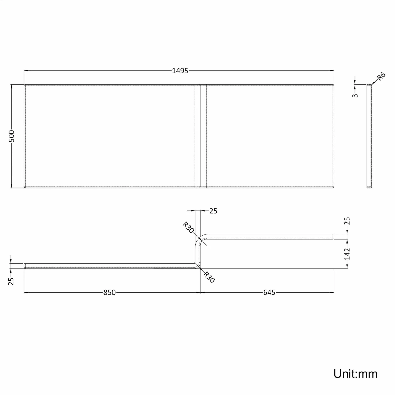 L Shaped 1500 Shower Bath With Front Panel & 4mm Fixed Screen With Rail - Right Handed - Image 8