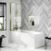 Hereford V2 1600x700 Square Shower Bath & 6mm Easy Clean Brushed Brass Framed Bath Screen