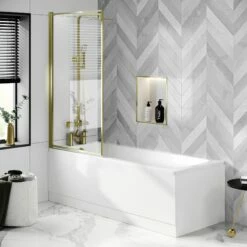 Hereford V2 1700x750 Square Shower Bath & 6mm Easy Clean Brushed Brass Framed Bath Screen