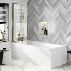 Hereford V2 1800x800 Square Shower Bath & 6mm Easy Clean Brushed Brass Framed Bath Screen