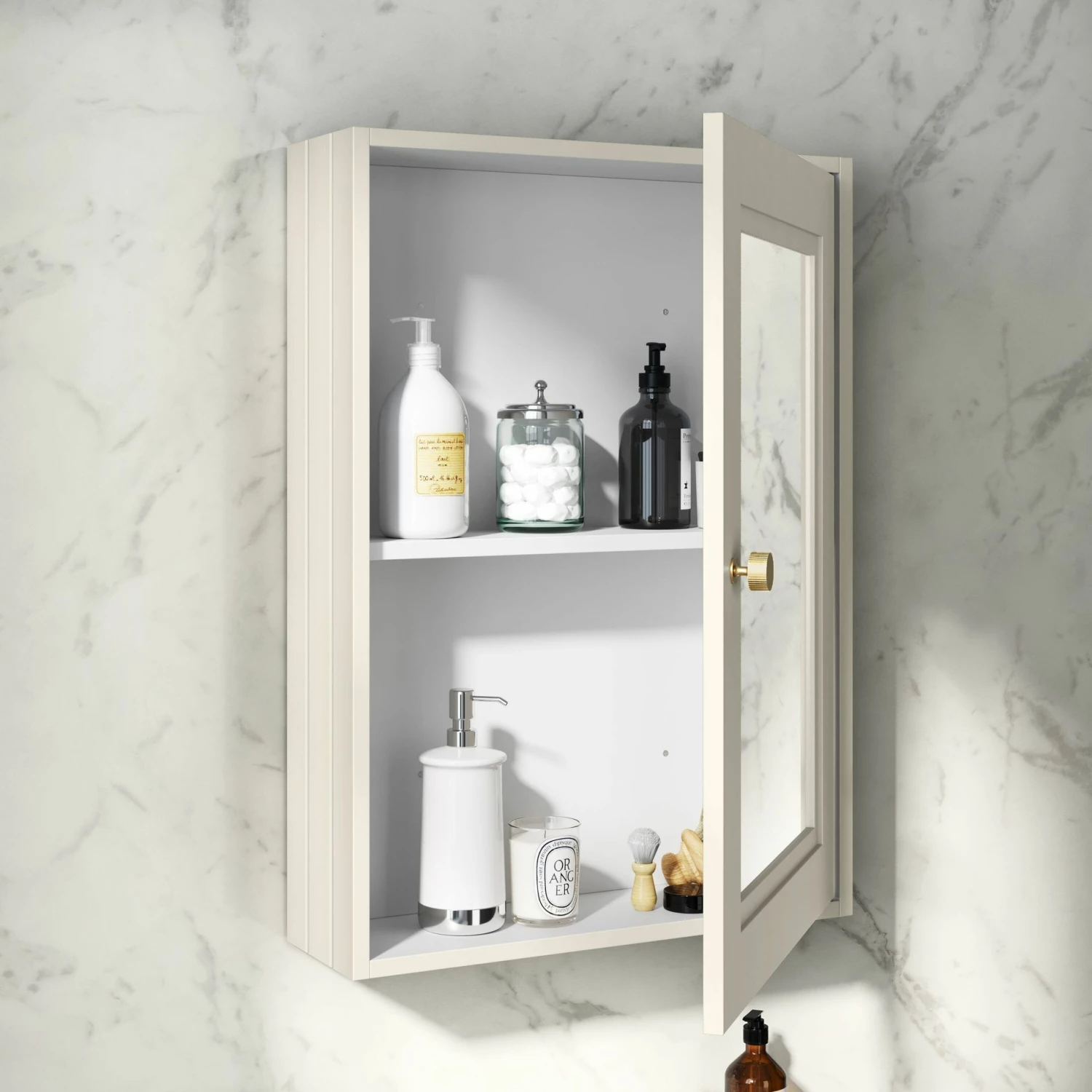 Chalk White Mirror Cabinet 700x500mm - Gold Accents - Image 3