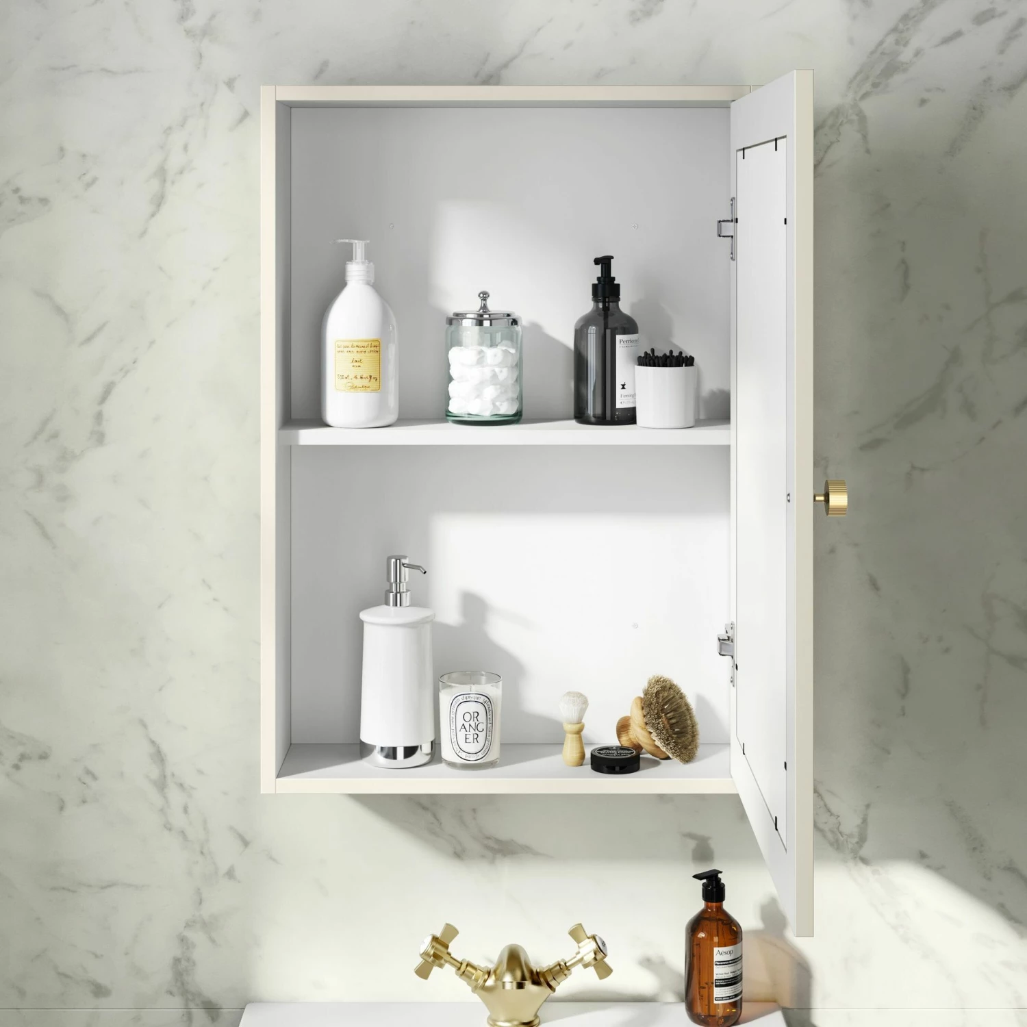 Chalk White Mirror Cabinet 700x500mm - Gold Accents - Image 4