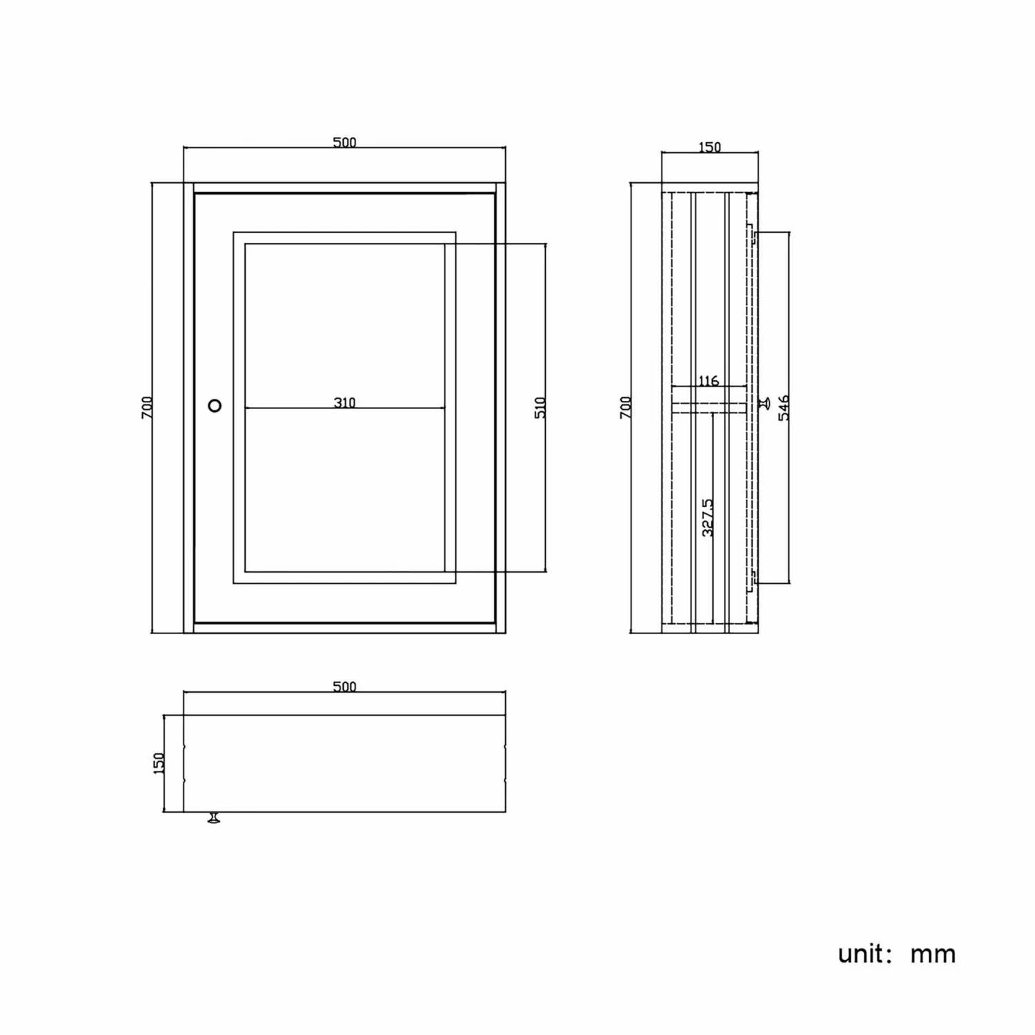Chalk White Mirror Cabinet 700x500mm - Gold Accents - Image 7