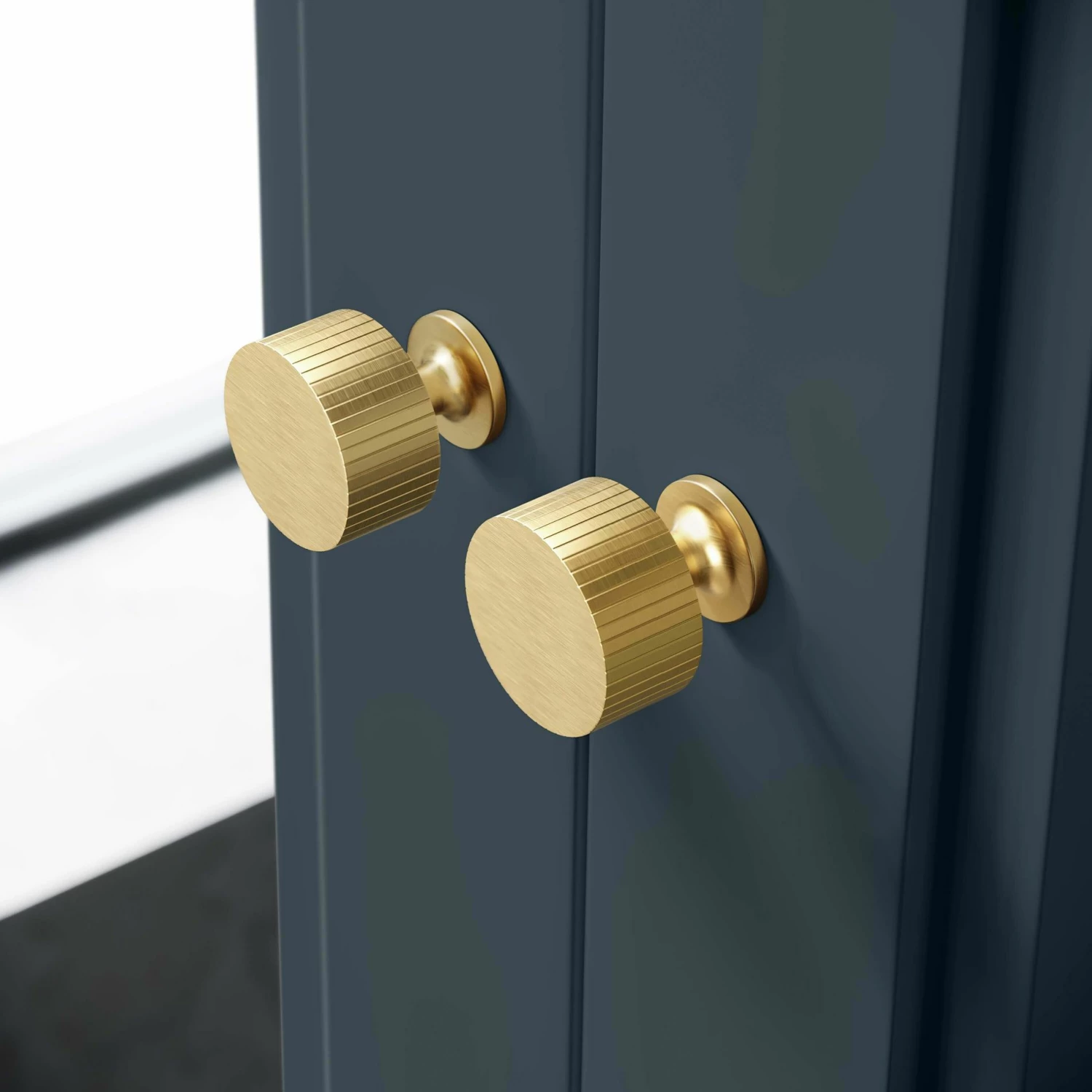 Inky Blue Wall Hung Mirror Cabinet 700x600mm - Gold Accents - Image 4