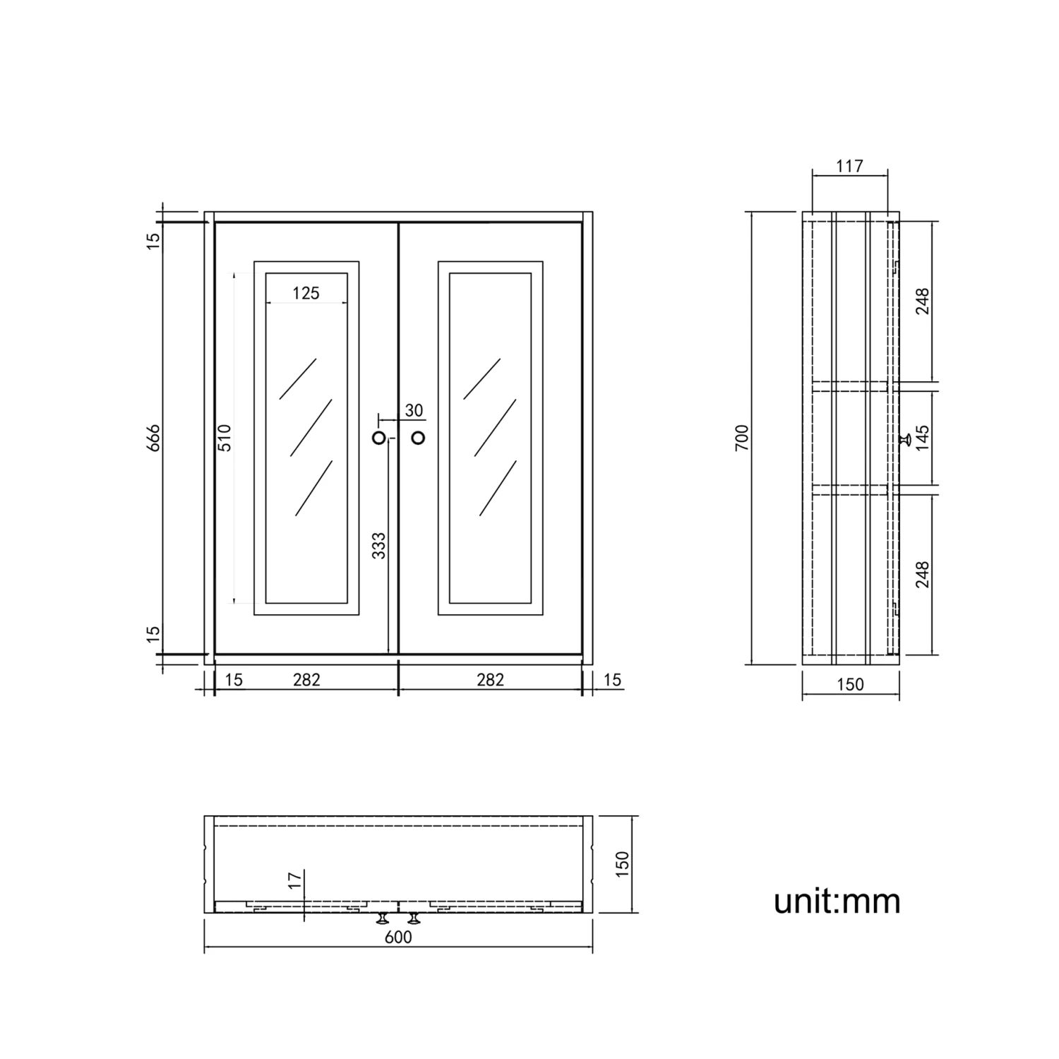Inky Blue Wall Hung Mirror Cabinet 700x600mm - Gold Accents - Image 6