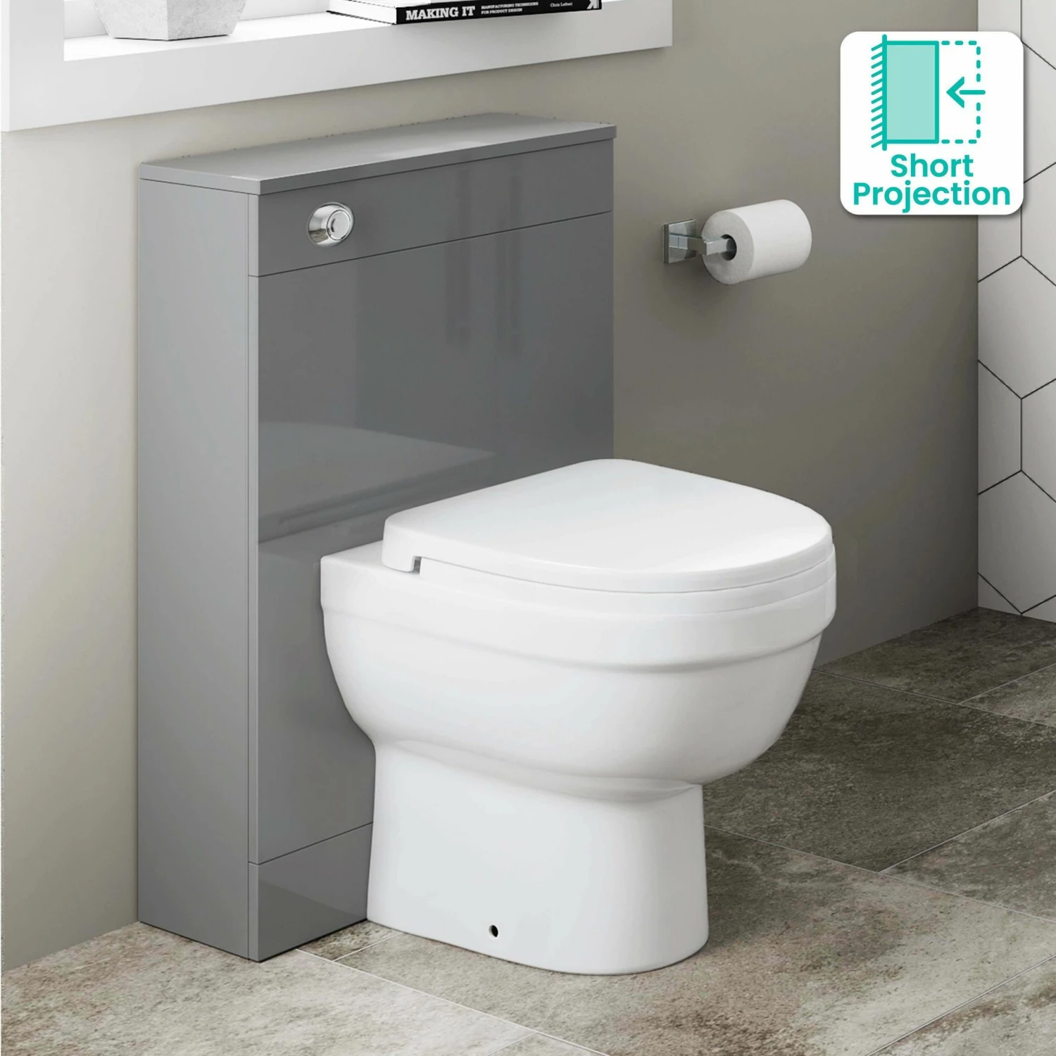 Avon & Trent Stone Grey Slimline Back To Wall Unit And Seattle Toilet