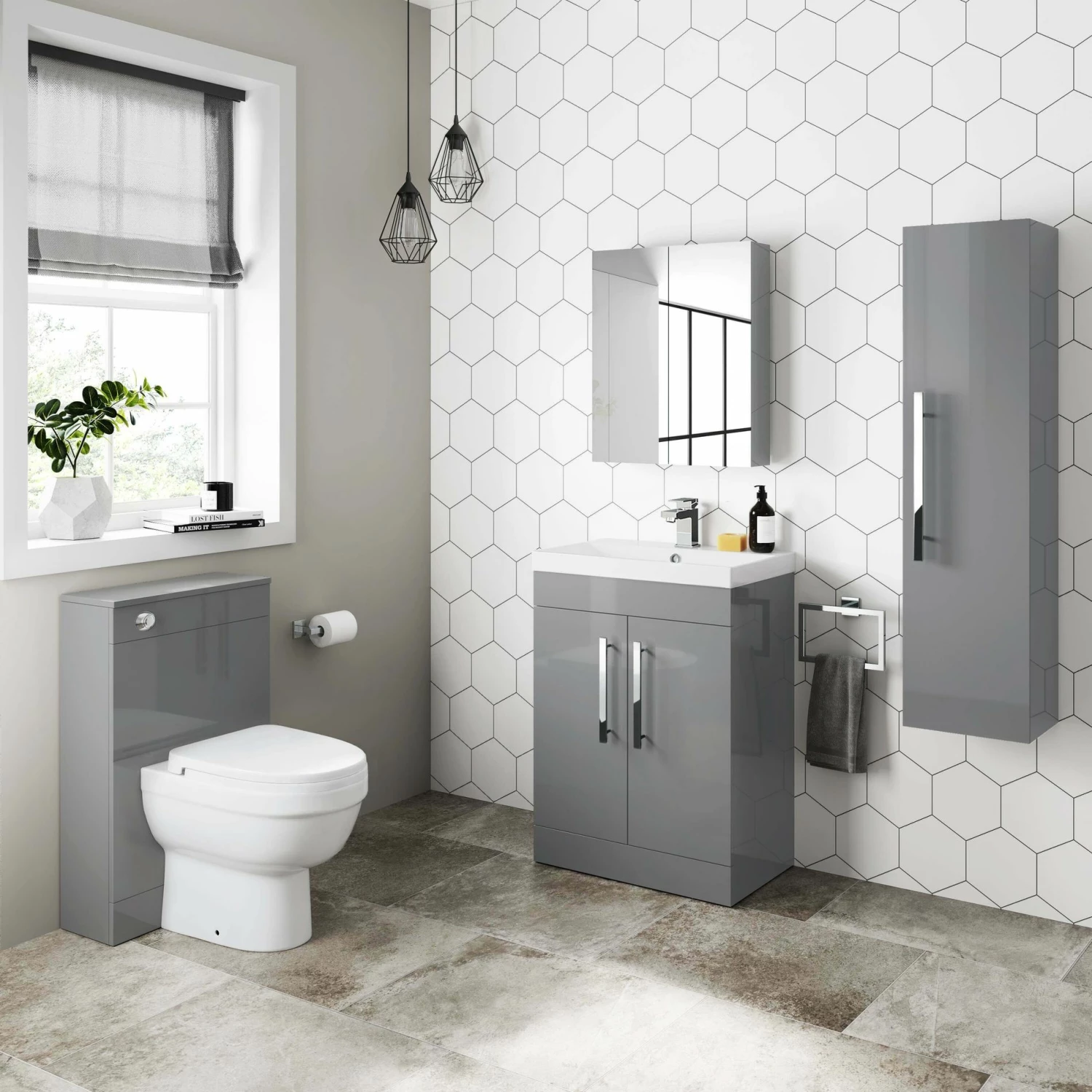 Avon & Trent Stone Grey Slimline Back To Wall Unit And Seattle Toilet - Image 2