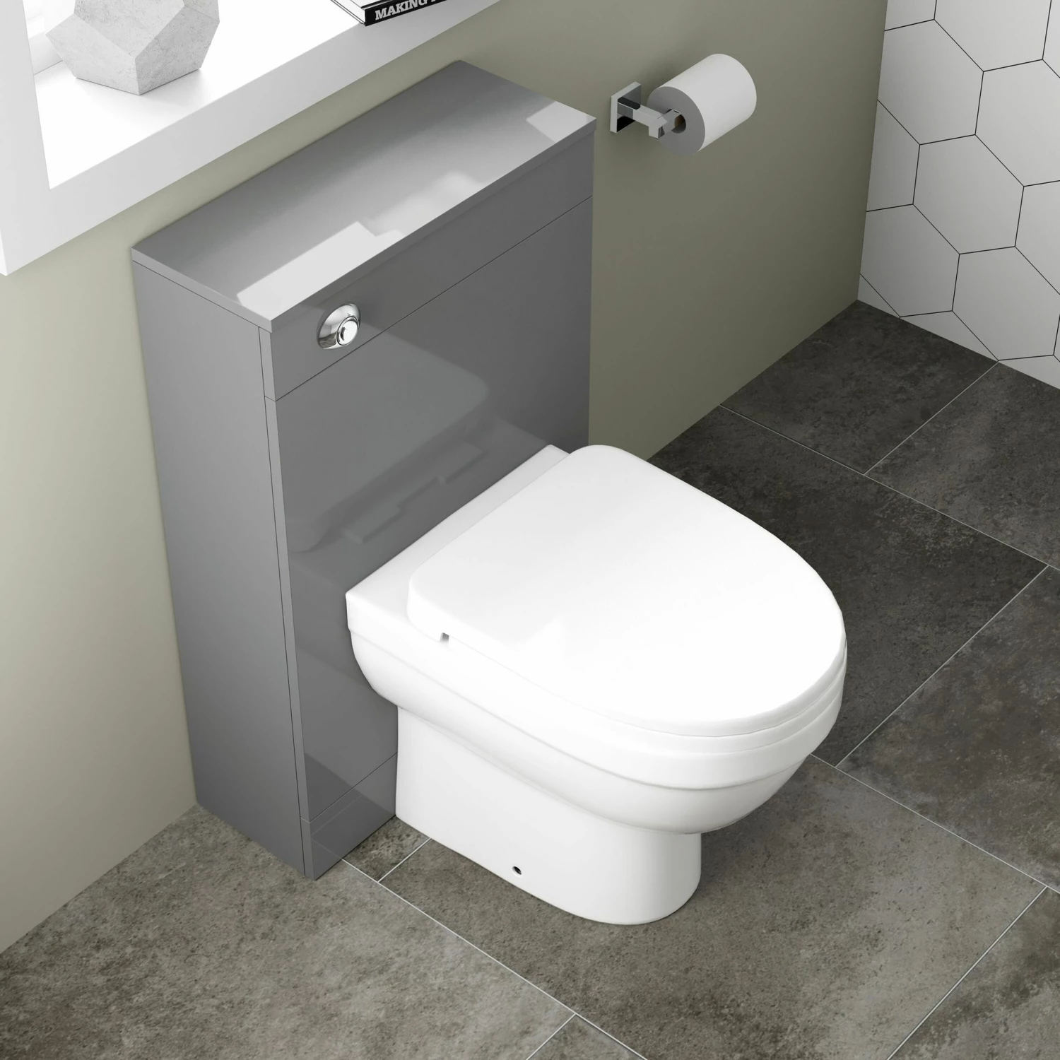 Avon & Trent Stone Grey Slimline Back To Wall Unit And Seattle Toilet - Image 3