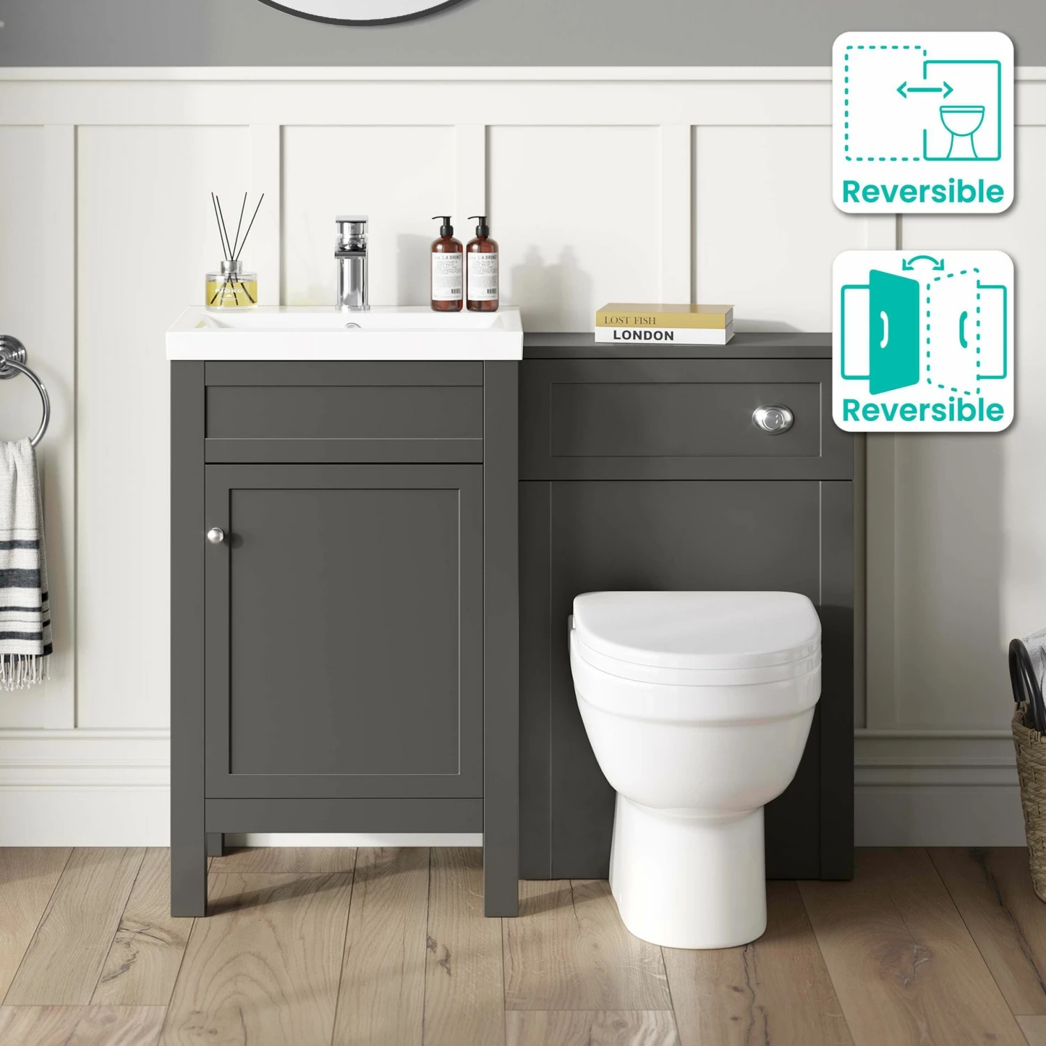 Bermuda Graphite Grey Combination Vanity Basin And Seattle Toilet 1000mm