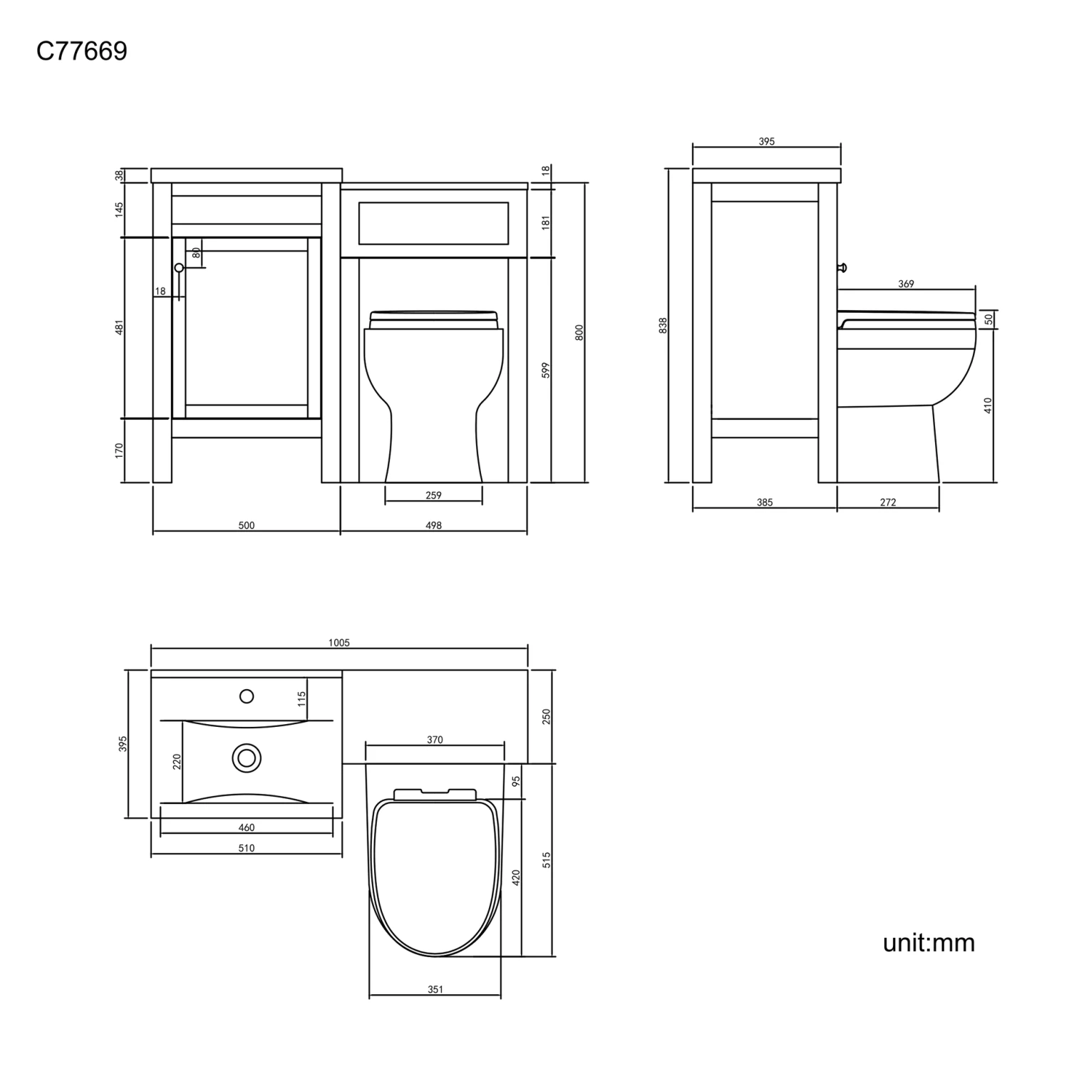 Bermuda Graphite Grey Combination Vanity Basin And Seattle Toilet 1000mm - Image 9