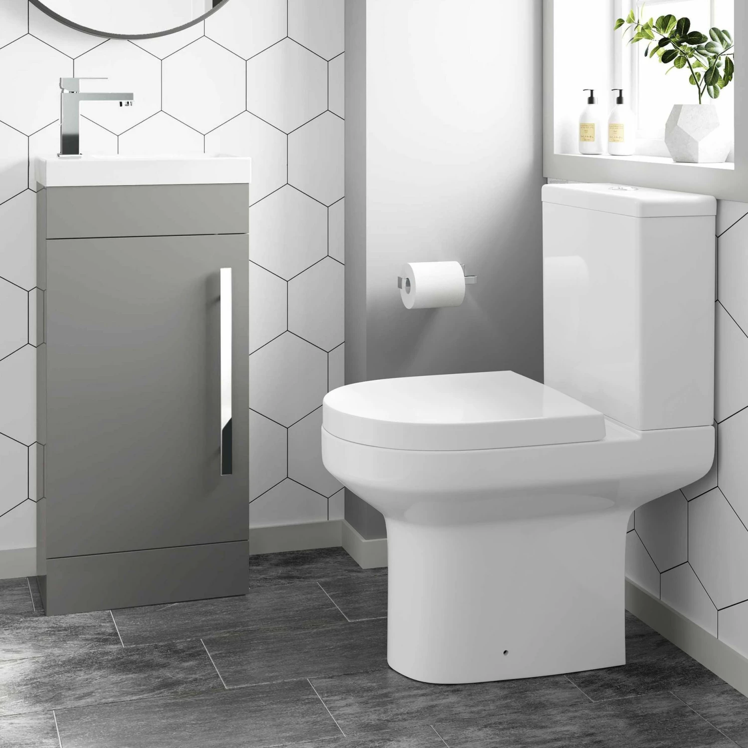 Avon Stone Grey Cloakroom Floor Standing Basin Vanity 400mm And Toilet Set