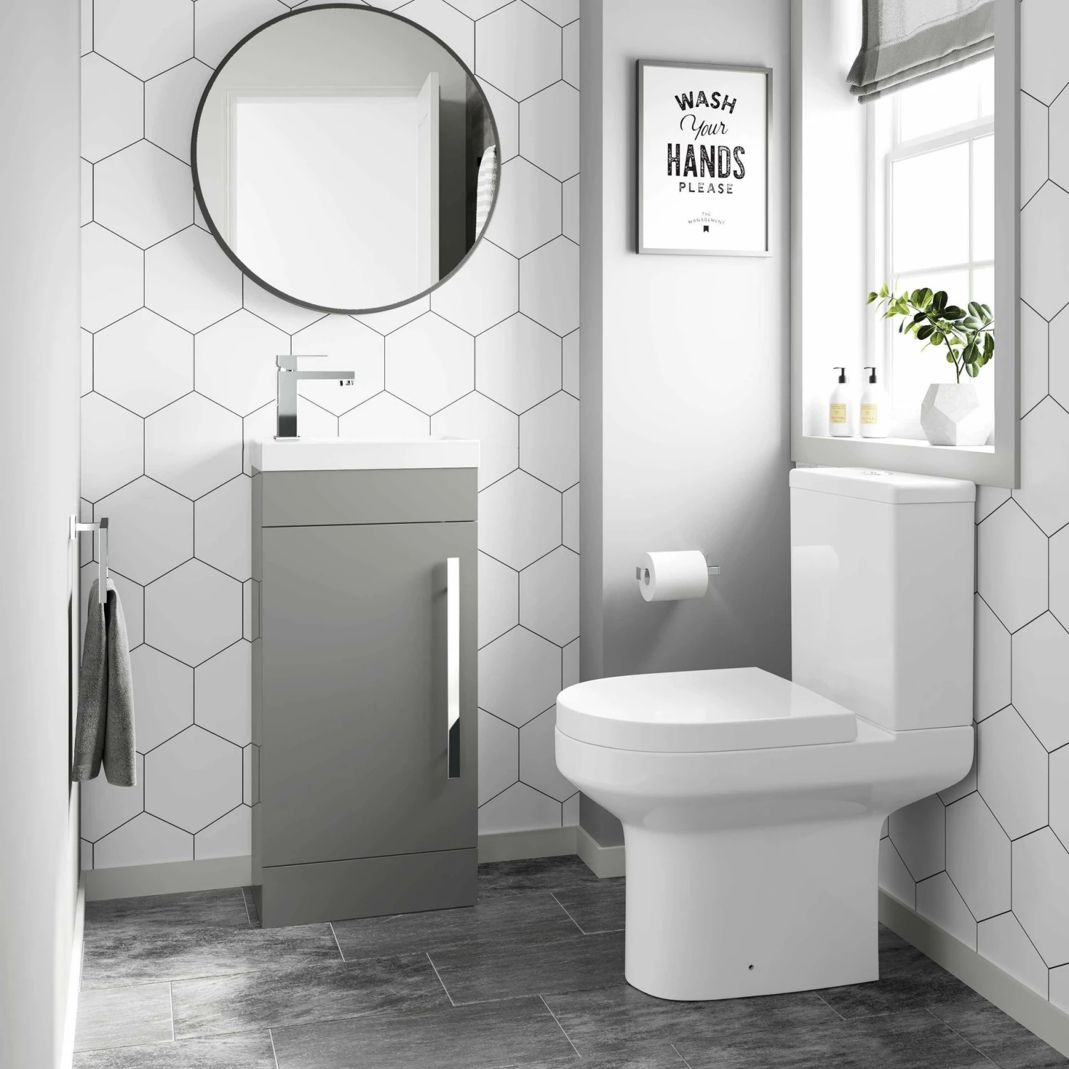 Avon Stone Grey Cloakroom Floor Standing Basin Vanity 400mm And Toilet Set - Image 2