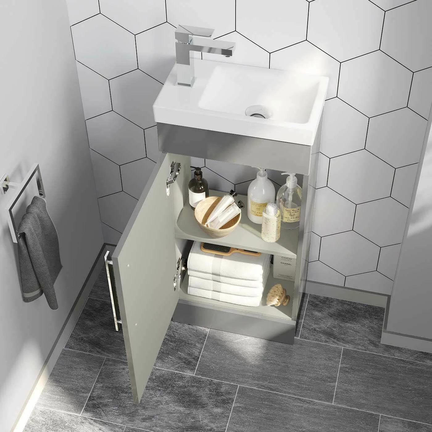 Avon Stone Grey Cloakroom Floor Standing Basin Vanity 400mm And Toilet Set - Image 4