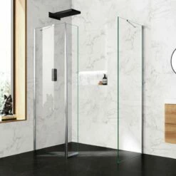 Copenhagen Easy Clean 8mm Walk In Shower Enclosure 700mm & 800mm Glass With Pivotal Return Panel