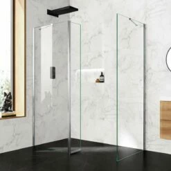 Copenhagen Easy Clean 8mm Walk In Shower Enclosure 800mm & 700mm Glass With Pivotal Return Panel
