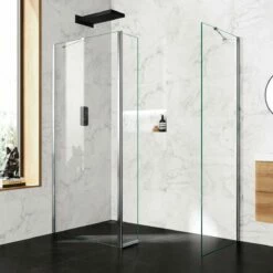 Copenhagen Easy Clean 8mm Walk In Shower Enclosure 900mm & 700mm Glass With Pivotal Return Panel