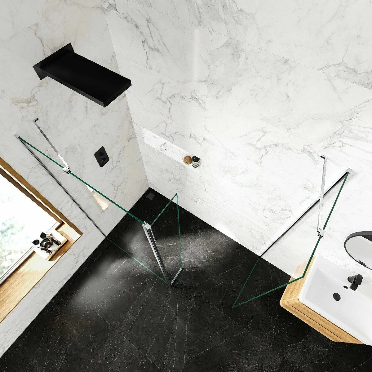 Copenhagen Easy Clean 8mm Walk In Shower Enclosure 1000mm & 700mm Glass With Pivotal Return Panel - Image 3