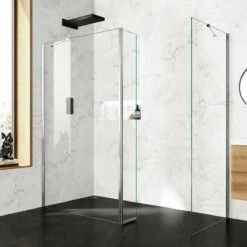 Copenhagen Easy Clean 8mm Walk In Shower Enclosure 1200mm & 800mm Glass With Pivotal Return Panel