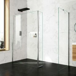 Copenhagen Easy Clean 8mm Walk In Shower Enclosure 1400mm & 800mm Glass With Pivotal Return Panel